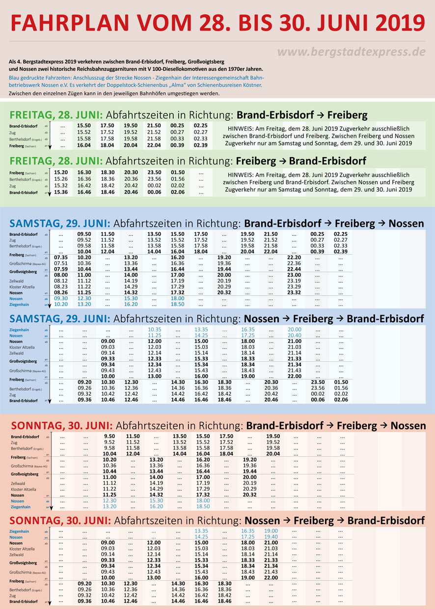 Fahrplan Bergstadtexpress 2019